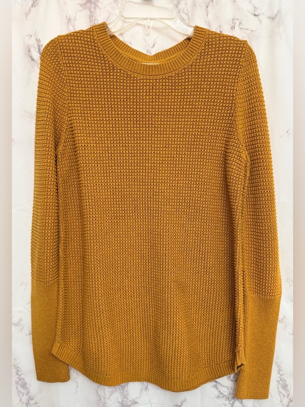 Max Studio Mustard Waffle-Knit Crewneck Sweater